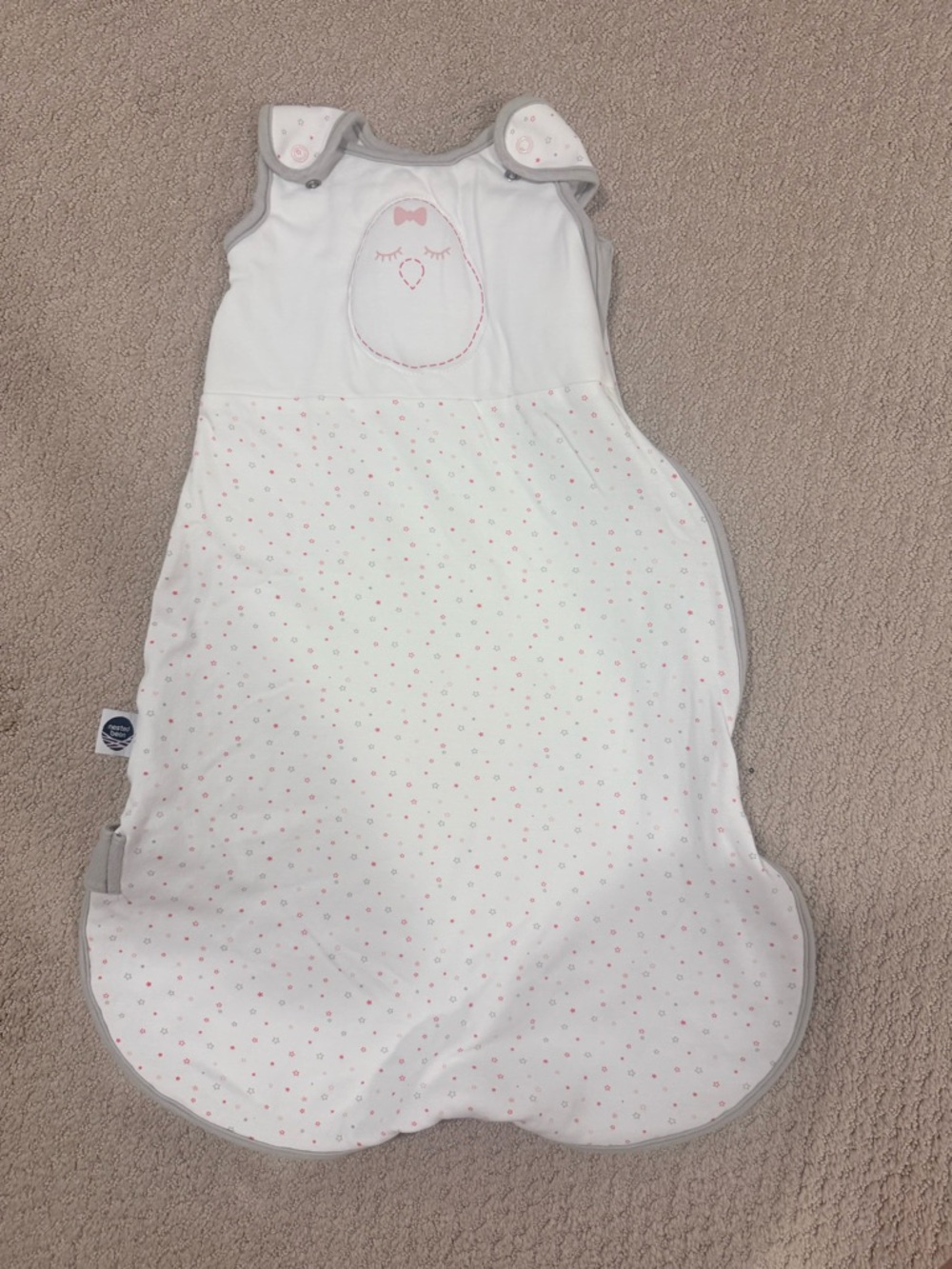 Nested Bean Baby Girl White and Pink Sleep Sack (0-6mon)